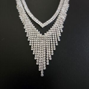 ❤️ Rhinestone Statement Necklace | Layered Fringe Bridal Jewelry | Vday Gift